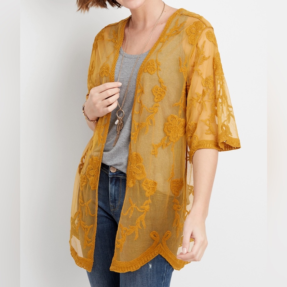 ✨NWT✨ Plus Size Maurices Open Front Lace Overpiece - Mustard Yellow - Size 2X/3X